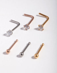 Mixed Metal Cubic Zirconia Nose Stud 6-Pack - link has visual effect only