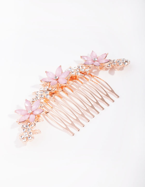 Rose Gold Simple Diamante Flower Comb