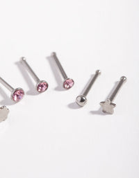 Surgical Steel Rhodium Graduated Star Nose Stud 6-Pack - link has visual effect only