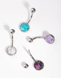 Surgical Steel Rhodium Mermaid Scale Belly Ring 4-Pack - link has visual effect only