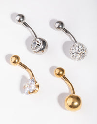 Mixed Metals Cubic Zirconia Fireball Bellybutton Ring 4-Pack - link has visual effect only