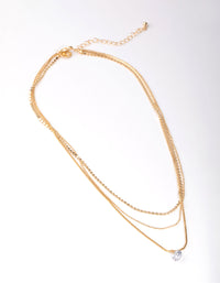 Gold Cubic Zirconia Chain Droplet 3-Row Necklace - link has visual effect only