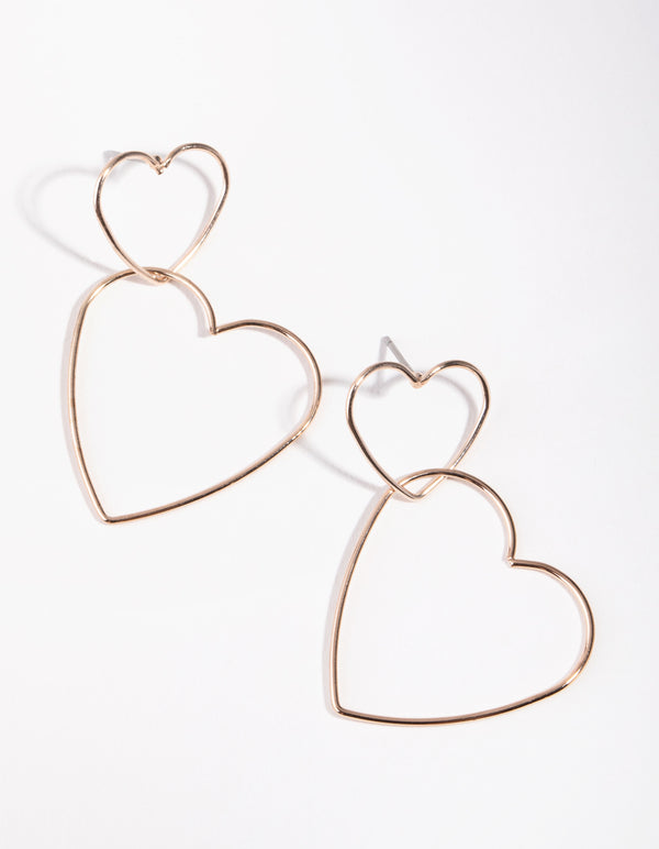 Rose Gold Heart Outline Drop Earrings