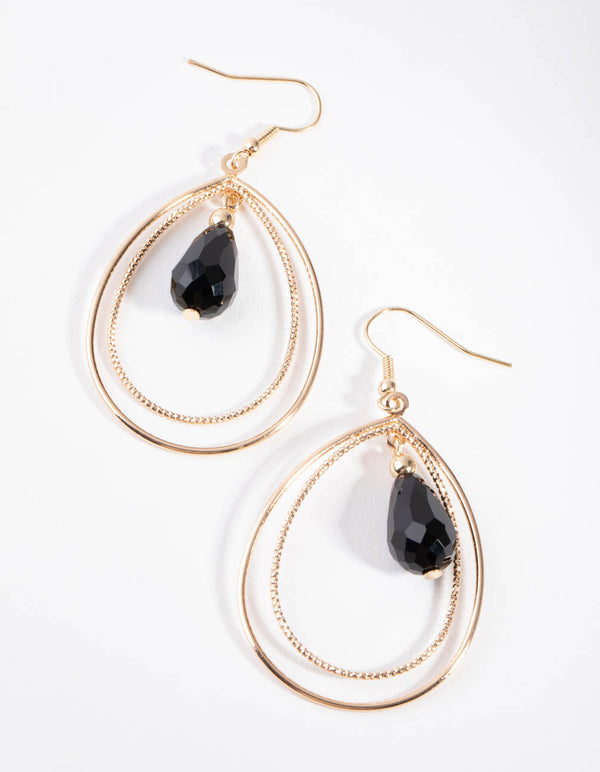 Gold Bead Centre Drop Earrings