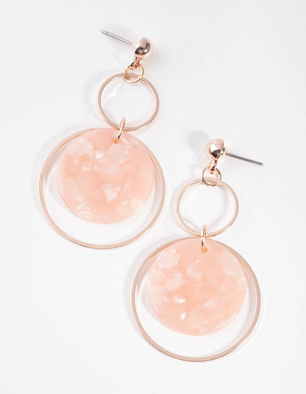 Rose Gold Acrylic Disc Drop Earrings