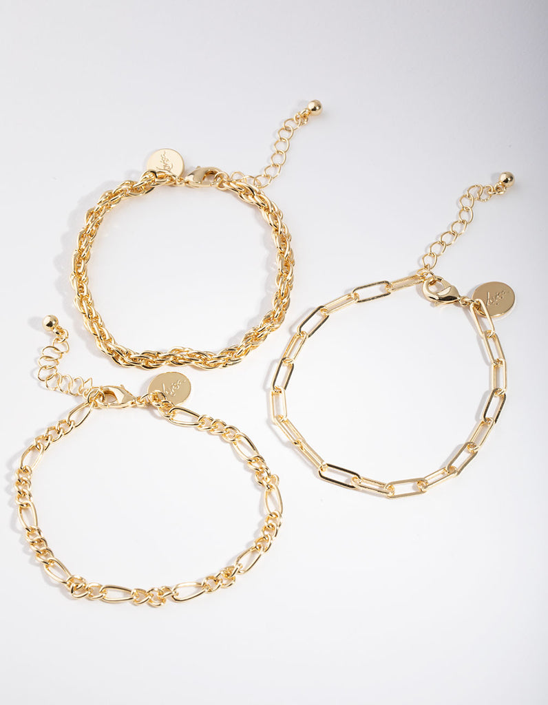 Gold Statement Mixed Chain Pack Bracelet