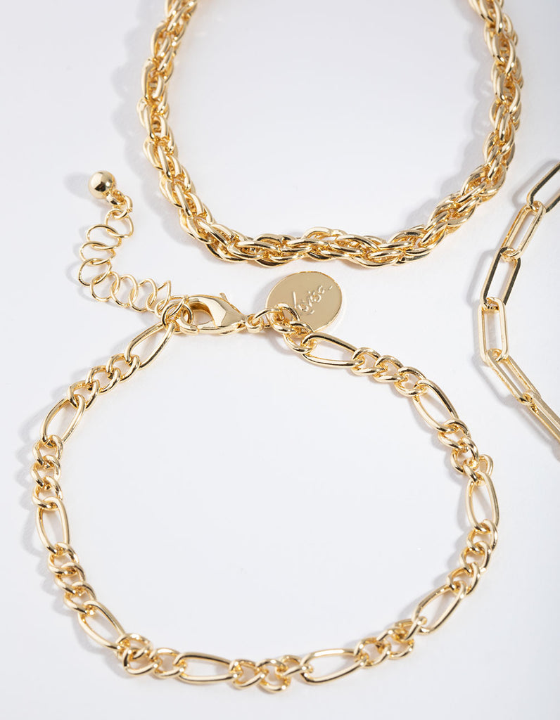 Gold Statement Mixed Chain Pack Bracelet