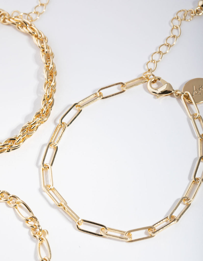 Gold Statement Mixed Chain Pack Bracelet