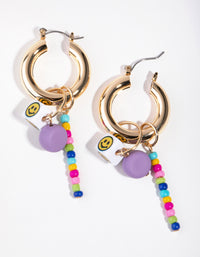 Gold Smiley Dice Beaded Hoop Earrings - link has visual effect only