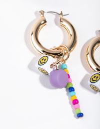 Gold Smiley Dice Beaded Hoop Earrings - link has visual effect only