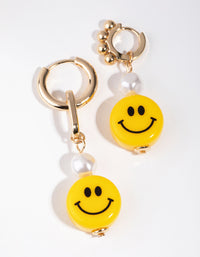 Gold Asymmetrical Pearl Smiley Drop Earrings - link has visual effect only