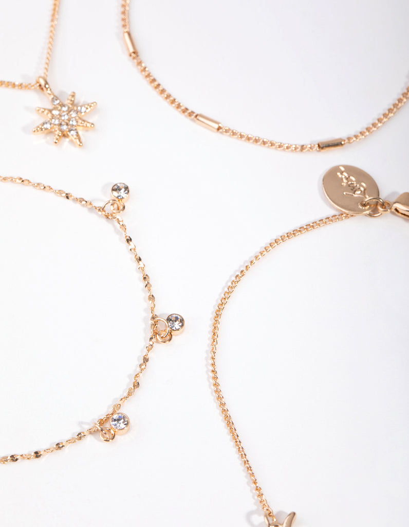 Gold Star & Moon Pack Bracelet & Anklet