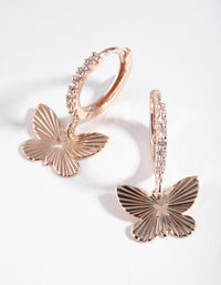 Rose Gold Textured Butterfly Diamante Earrings - link has visual effect only