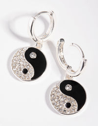 Silver Diamante Yin & Yang Huggie Earrings - link has visual effect only