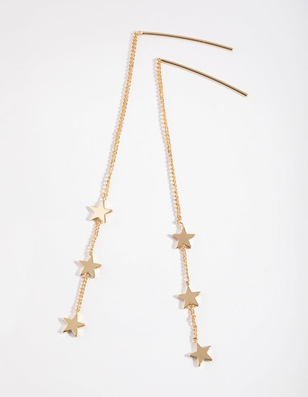 Gold Plated Three Stars Thread Through Earrings