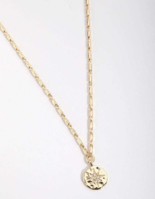 Gold Plated Starburst Disc Necklace
