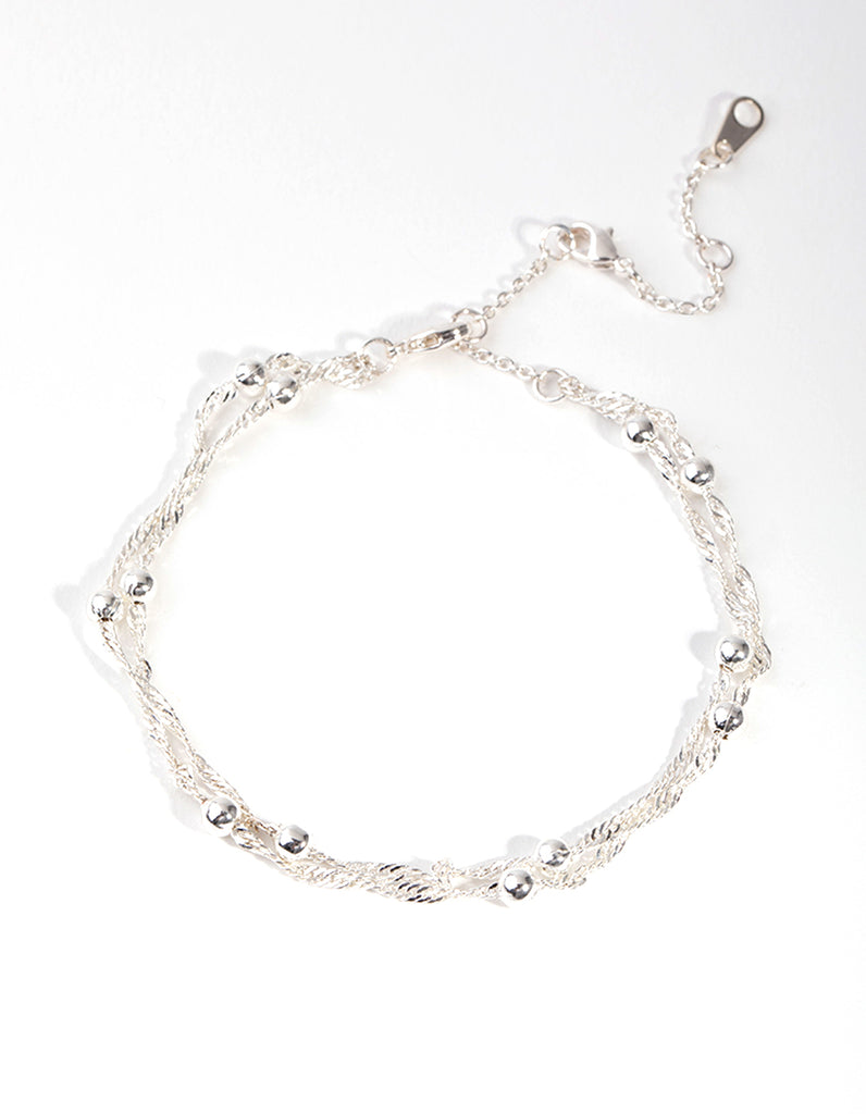 Silver Plated Double Row Chain & Ball Bracelet