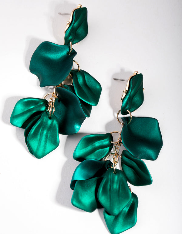 Matte Green Petal Drop Earrings