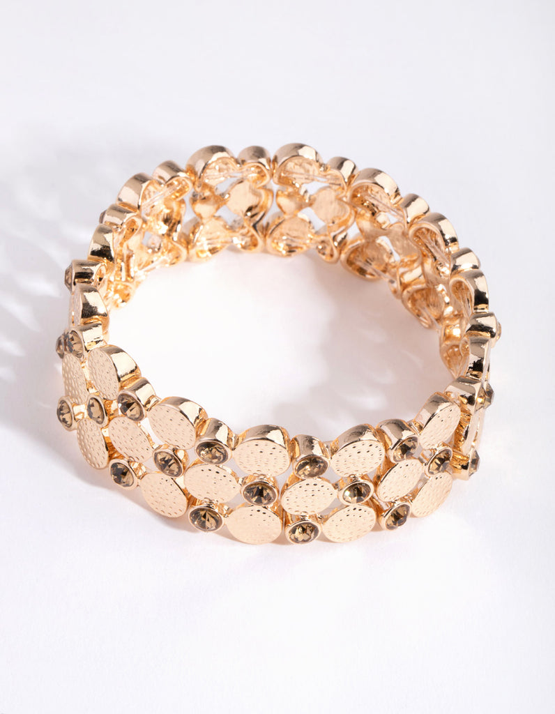 Gold Disc Diamante Stretch Bracelet