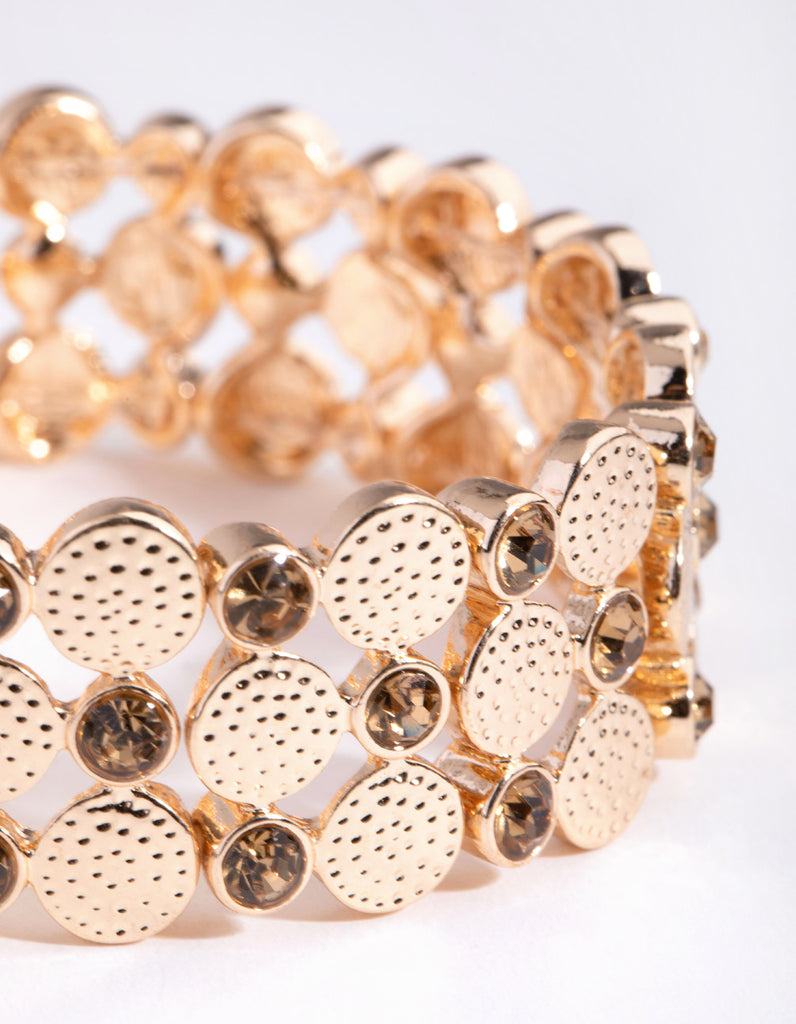 Gold Disc Diamante Stretch Bracelet