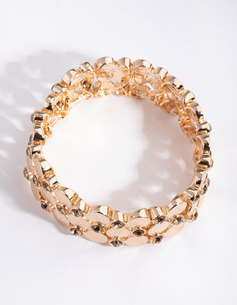 Gold Disc Diamante Stretch Bracelet