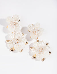 White Pearlised Flower Drop Earrings - link has visual effect only