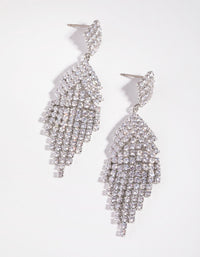 Rhodium Diamond Simulants Fringe Stud Earrings - link has visual effect only