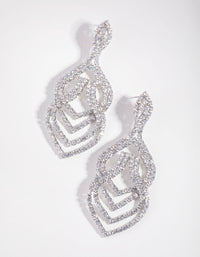 Large Rhodium 3-Row Diamond Simulants Pear Shape Drop - link has visual effect only