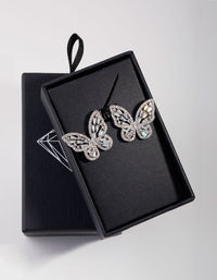 Large Rhodium Diamond Simulant Butterfly Earrings - link has visual effect only