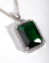 Rhodium Diamond Simulant Emerald Rectangle Necklace - link has visual effect only