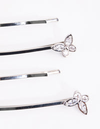 Silver Cubic Zirconia Flower & Butterfly 4-Pack Clip - link has visual effect only