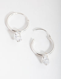 Sterling Silver Cubic Zirconia Heart Hoop Earrings - link has visual effect only