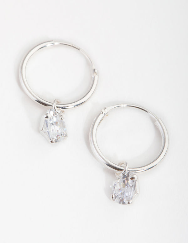 Sterling Silver Cubic Zirconia Heart Hoop Earrings