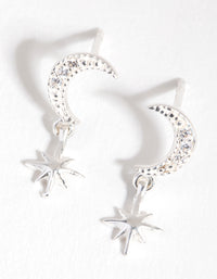 Sterling Silver Diamante Celestial Drop Earrings - link has visual effect only