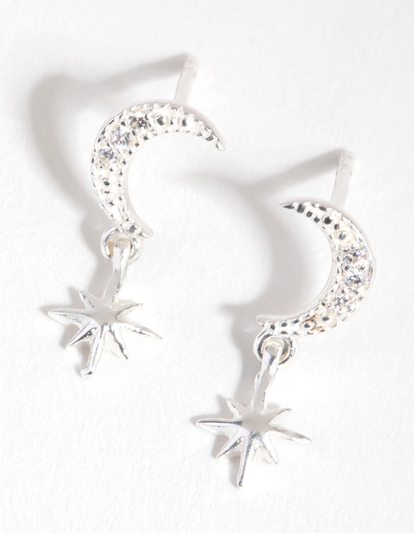Sterling Silver Diamante Celestial Drop Earrings