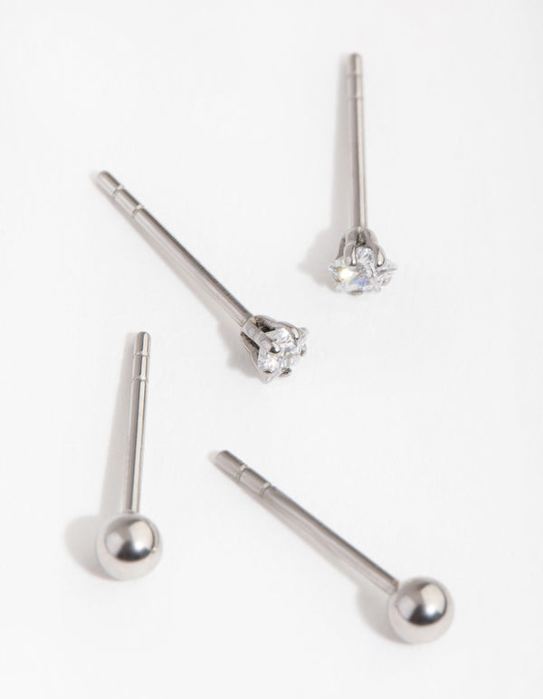 Surgical Steel Star & Ball Pack Stud Earrings