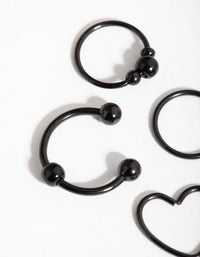 Matte Surgical Steel Heart Ring Earring 4-Pack - link has visual effect only