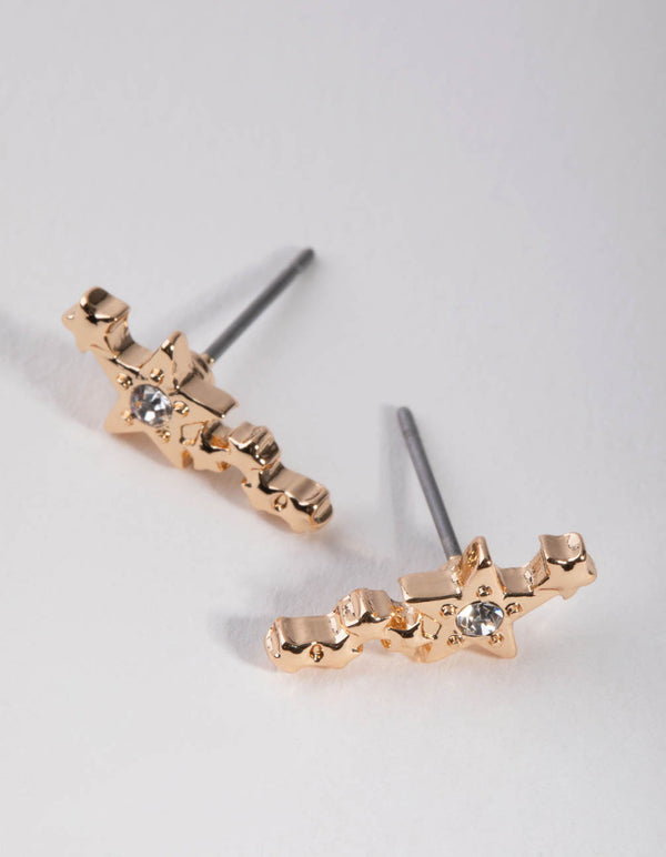 Gold Multi Star Stud Earrings