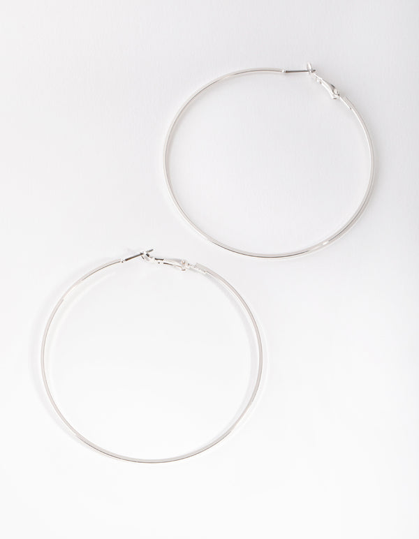 Silver Plain Flat Hoop Earrings