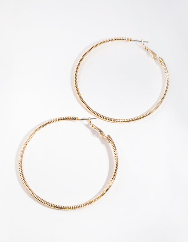 Gold Thin Rope Textured Hoop Earrings