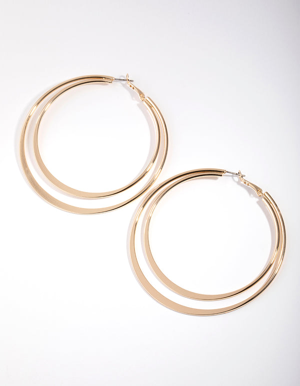 Gold Double Flat Hoop Earrings