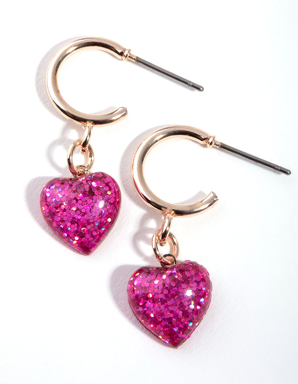 Rose Gold Glitter Heart Huggie Earrings