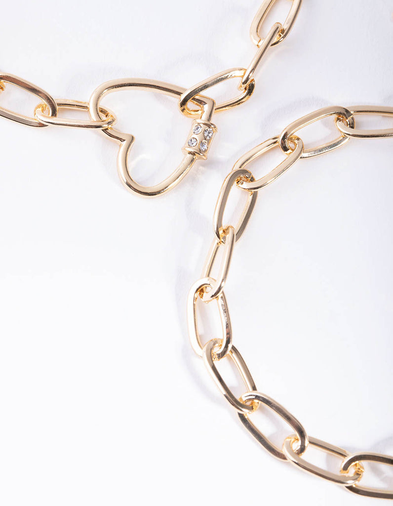 Gold Heart Link Chain Bracelet Pack