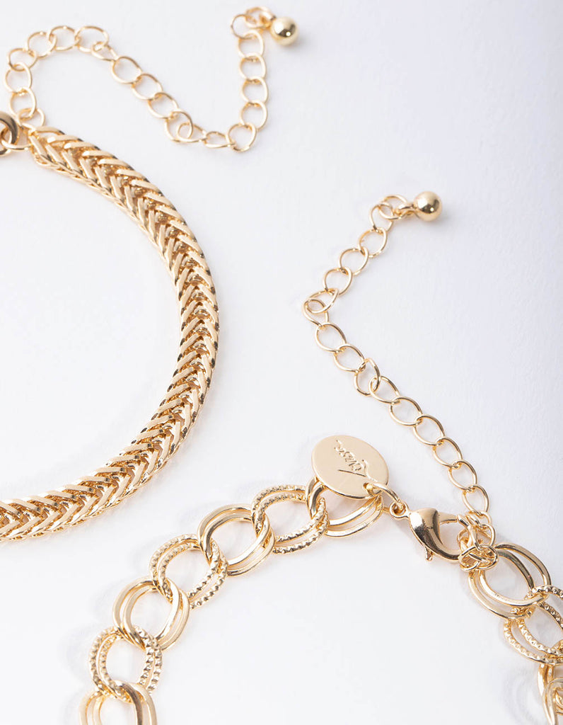 Gold Snake Link Chain Bracelet Pack