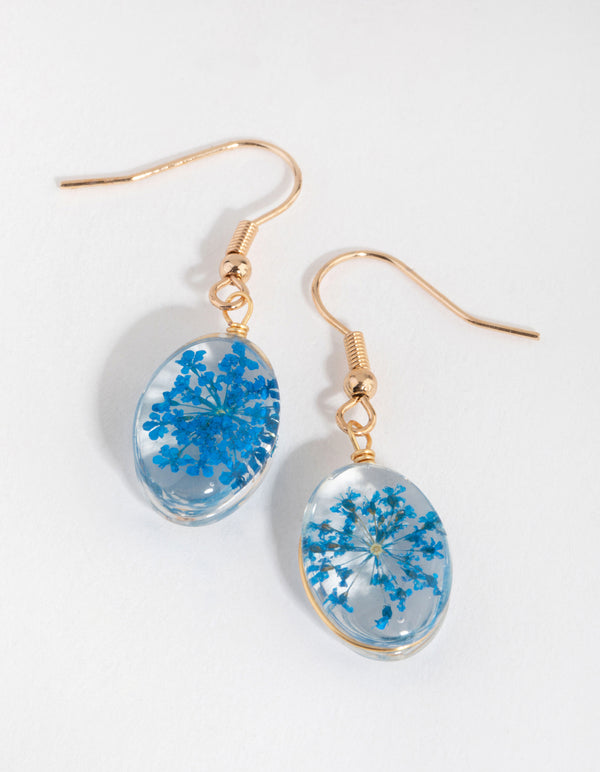 Blue Oval Clear Bead Drop Earrings