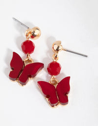 Gold Bead & Butterfly Drop Earrings - link has visual effect only