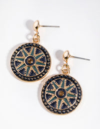 Gold Enamel Star Disc Drop Earrings - link has visual effect only