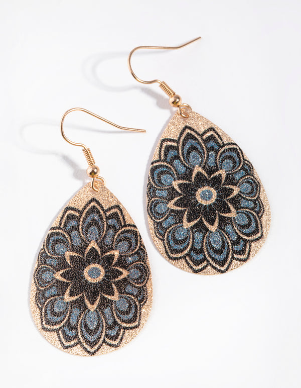 Gold Flower Pattern Drop Earrings