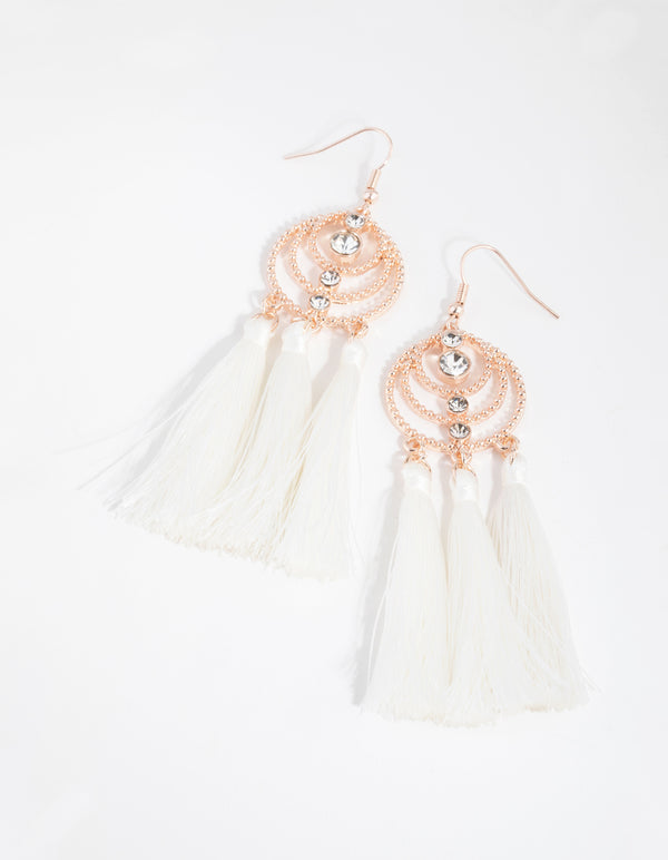 Rose Gold Tripple Tassel Drop Earrings