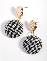 Gold Fabric Houndstooth Dome Drop Earrings - link has visual effect only